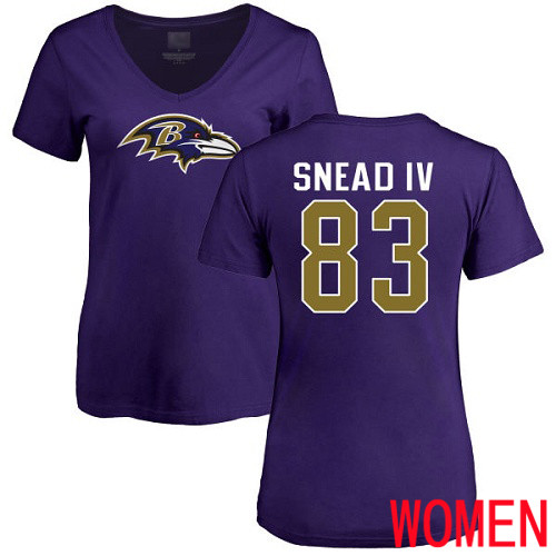 Baltimore Ravens Purple Women Willie Snead IV Name and Number Logo NFL Football #83 T Shirt
